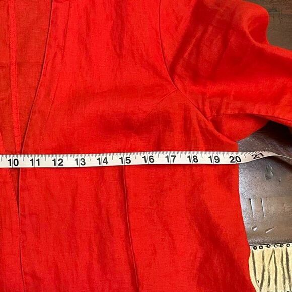 TAHARI Bright red V-neck linen jacket open front size M - Picture 11 of 11